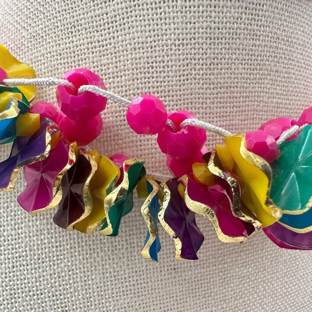 Vintage Multicolor Cluster Choker Necklace Pink Wavy Disc Beads Retro 80s Boho‎